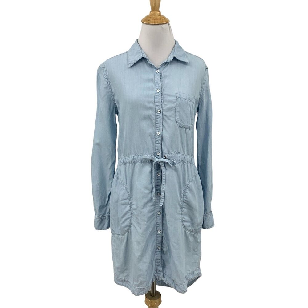 Athleta Shirt Dress Womens XS Extra Small Sky Stellar Cinch Tie Waist Button Up
